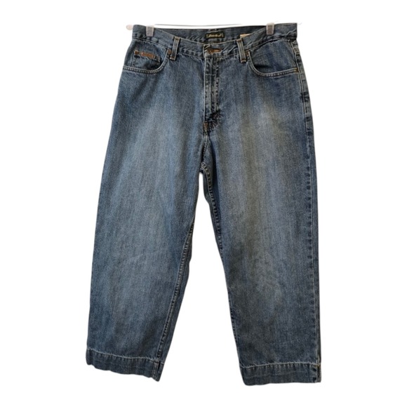 Eddie Bauer Denim - Eddie Bauer Womens Relaxed Fit Cropped Jeans 100% Cotton Blue Denim Vintage 30